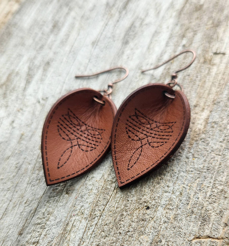 "Waco"  Handmade Bootstitch Leather Earrings