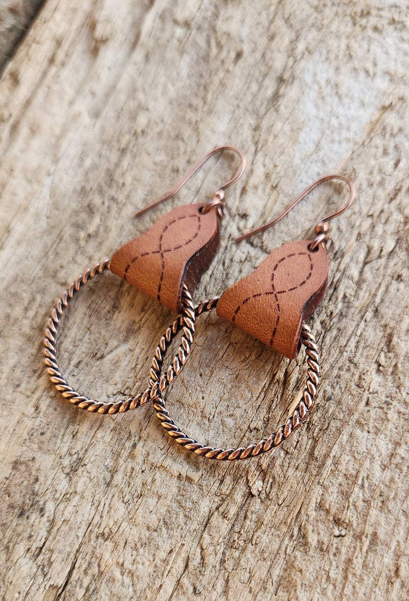 "Lari Dee"  Handmade Boot Stitch Leather & Rope Earrings