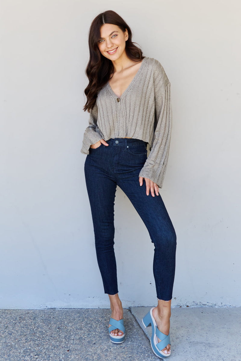 Hear Me Out Semi Cropped Ribbed Cardigan in Sage