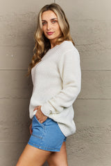 Cozy Season High Low Waffle Sweater Pullover in Ivory