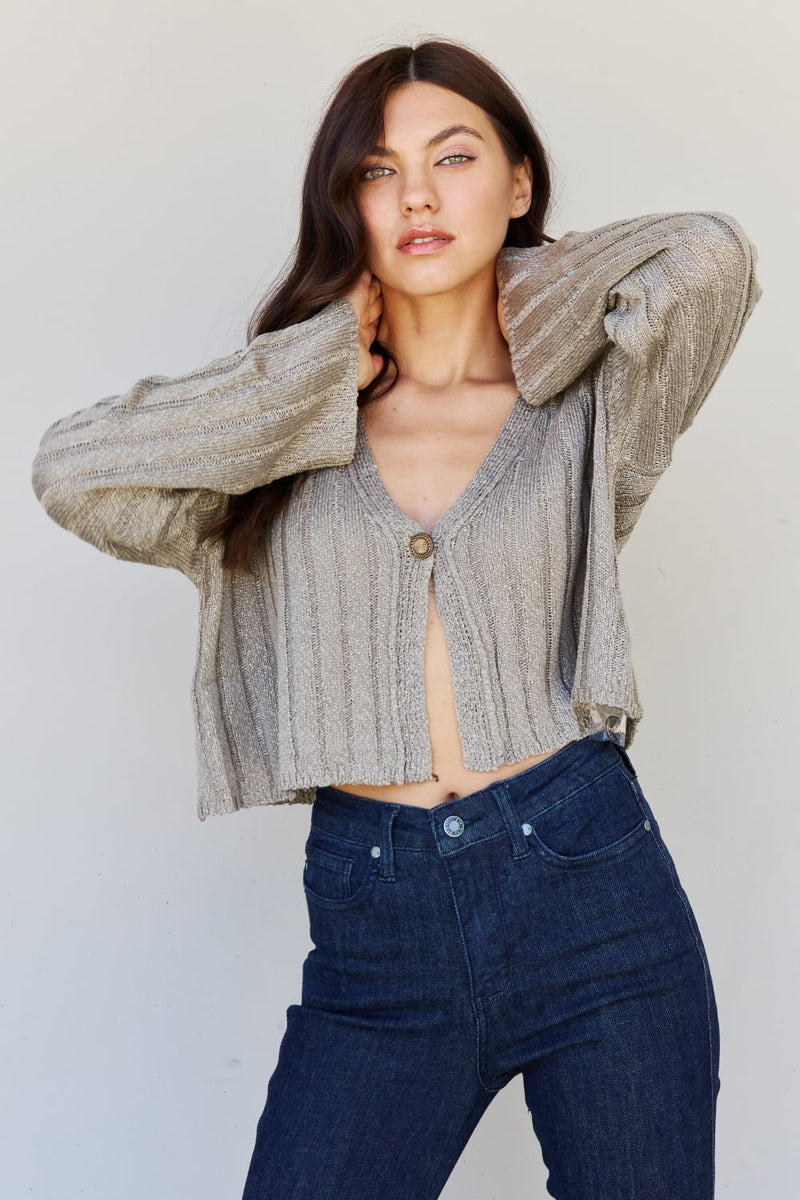Hear Me Out Semi Cropped Ribbed Cardigan in Sage