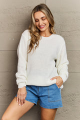 Cozy Season High Low Waffle Sweater Pullover in Ivory