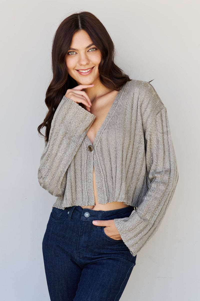 Hear Me Out Semi Cropped Ribbed Cardigan in Sage