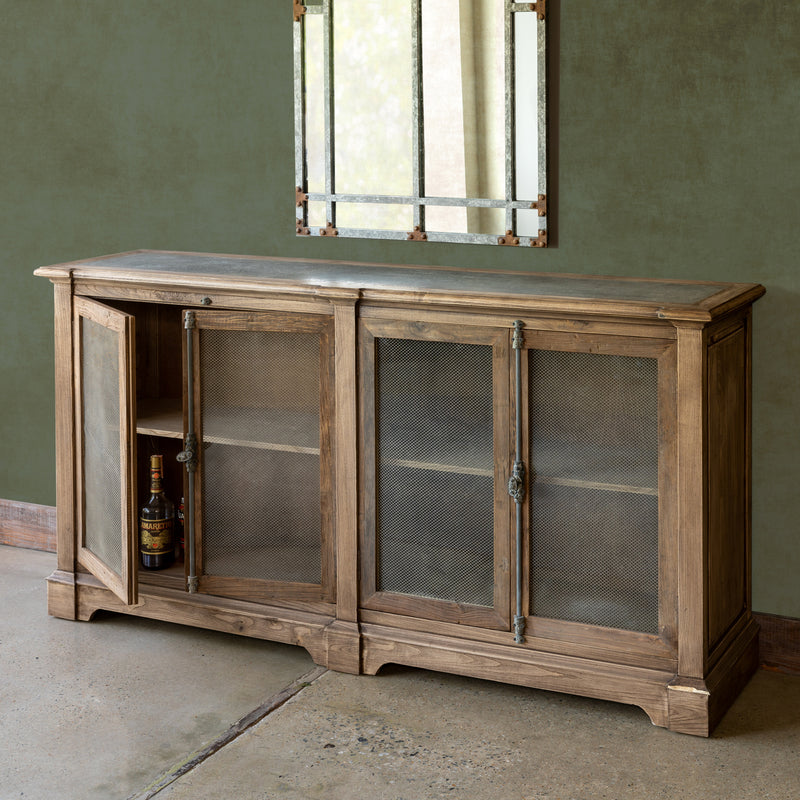 Aged Zinc Top Whiskey Cabinet