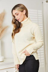 Long Sleeve Turtleneck Sweater with Side Slit