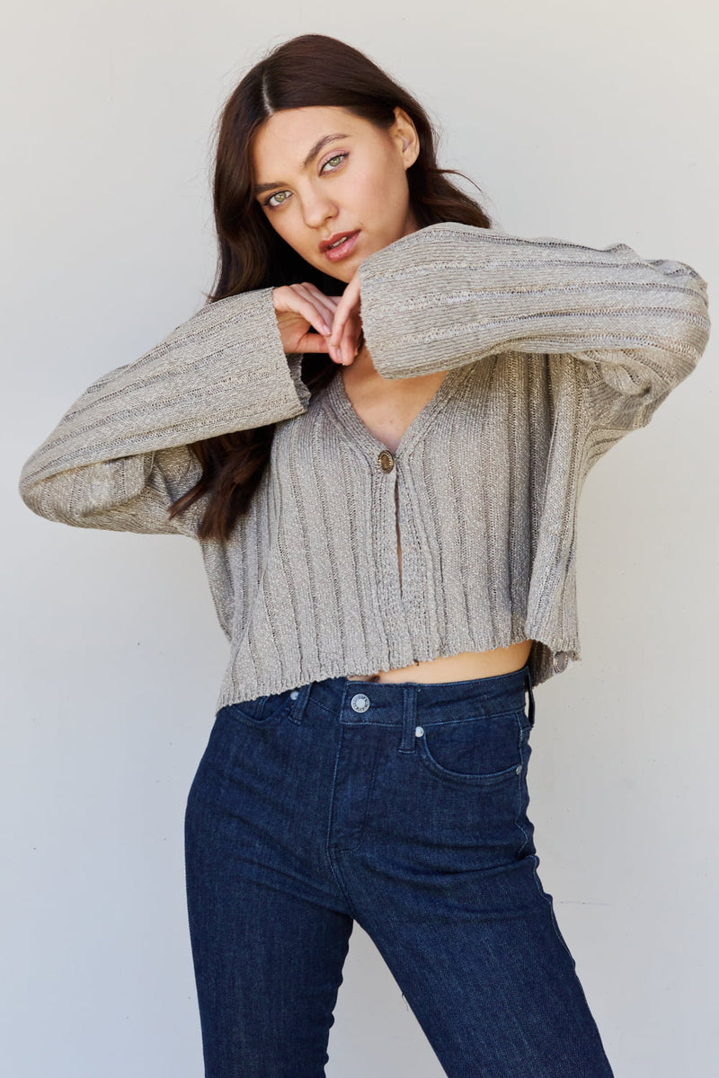 Hear Me Out Semi Cropped Ribbed Cardigan in Sage